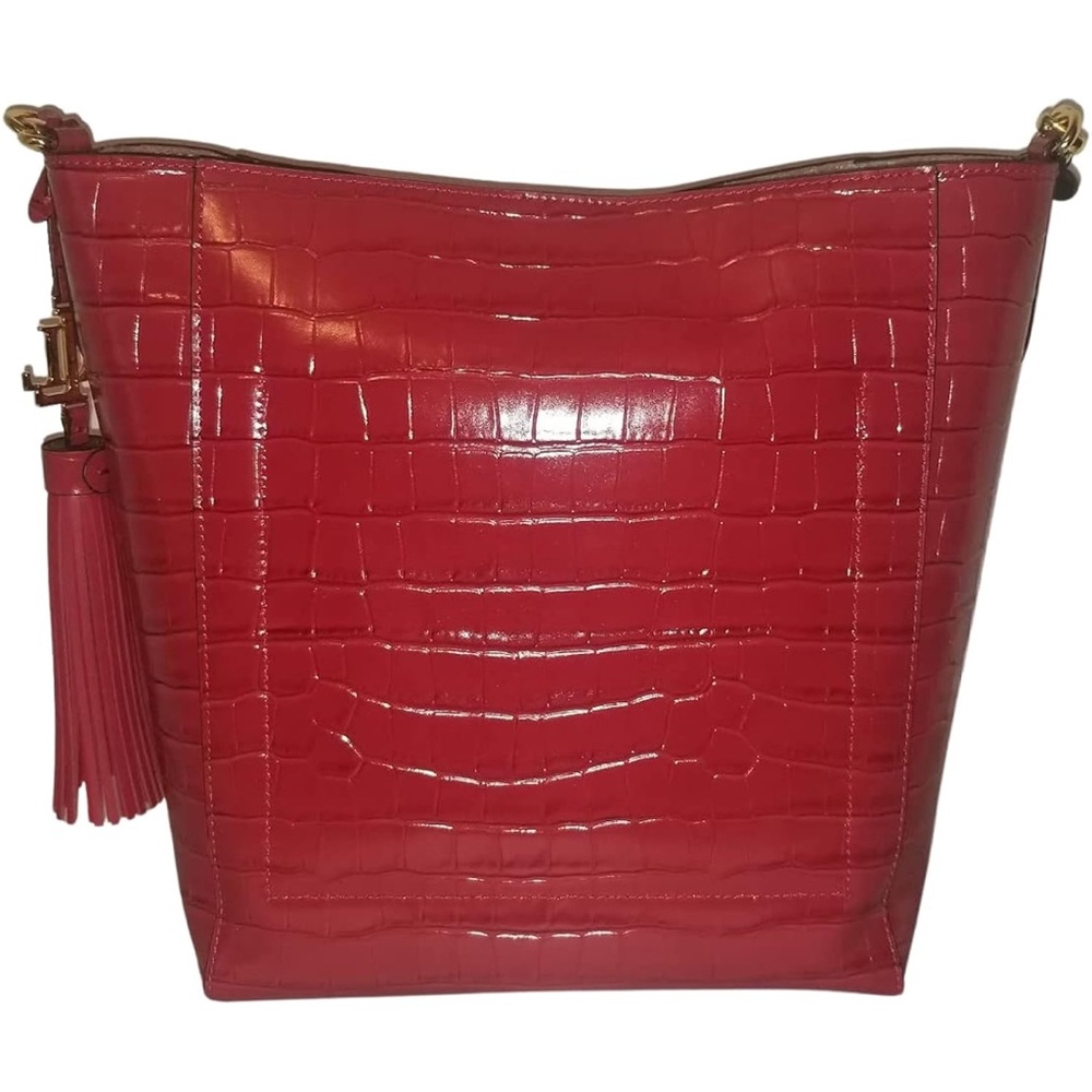 NWT. Ralph Lauren Embossed Red Adley Shoulder Bag with tassel - Picture 5 of 14